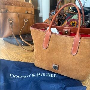 Dooney & Bourke Chestnut Tan Suede Tote with Leather Trim